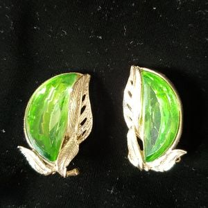 Pame Green And Goldtone Leaf Clip Ons